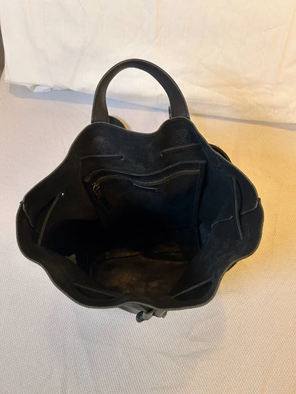 Madewell Somerset Backpack True Black Leather Drawstring EUC